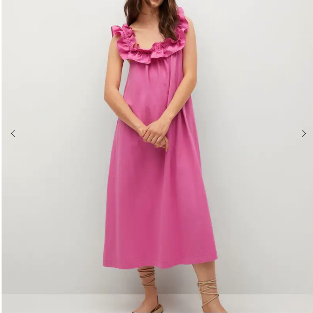 Mango hot pink ruffle strappy maxi midi dress